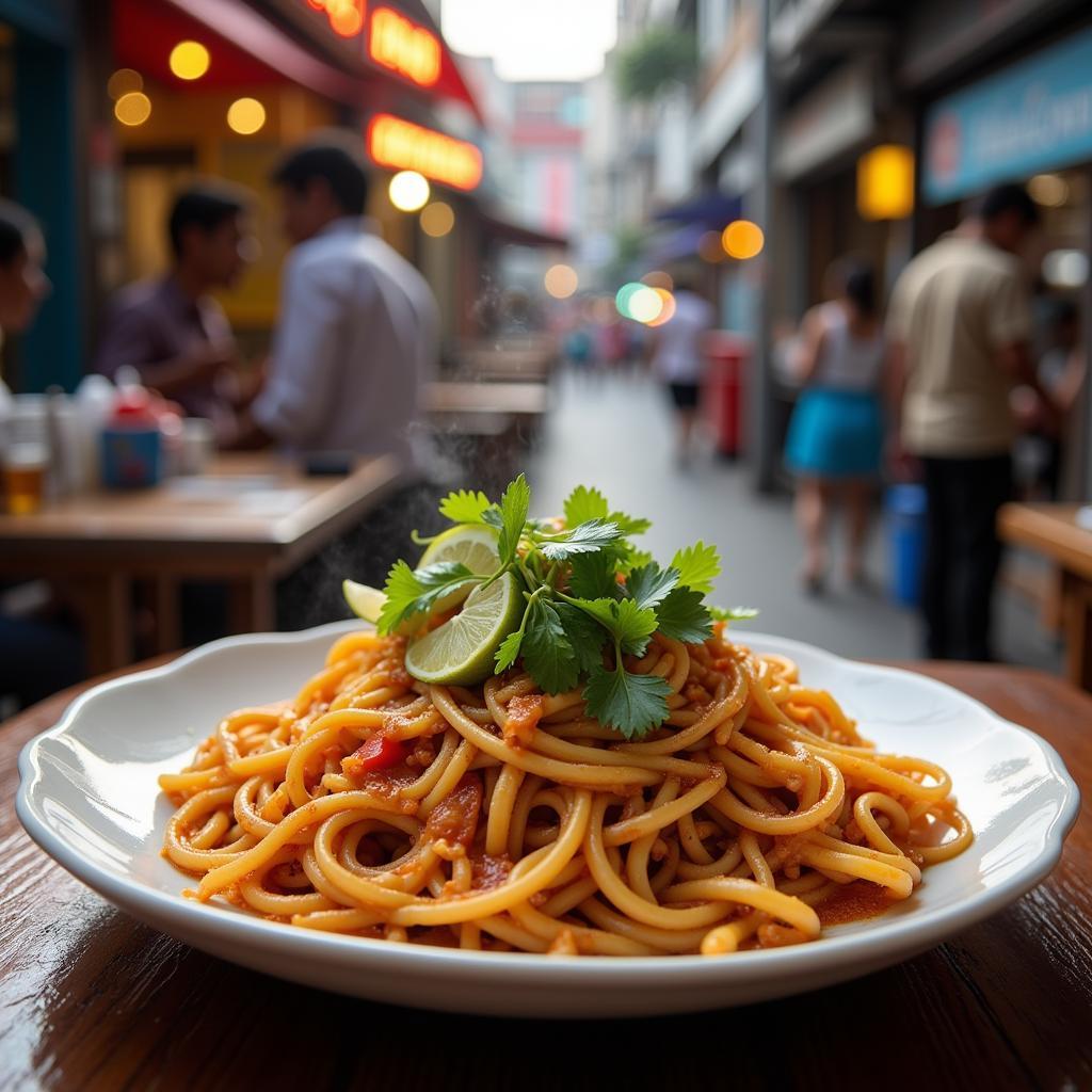 Delicious gluten-free pad thai served in a Bangkok restaurant