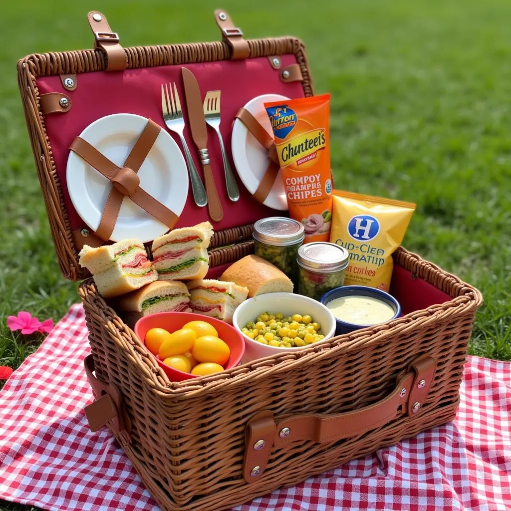 Gluten-free picnic basket filled with a variety of tasty treats