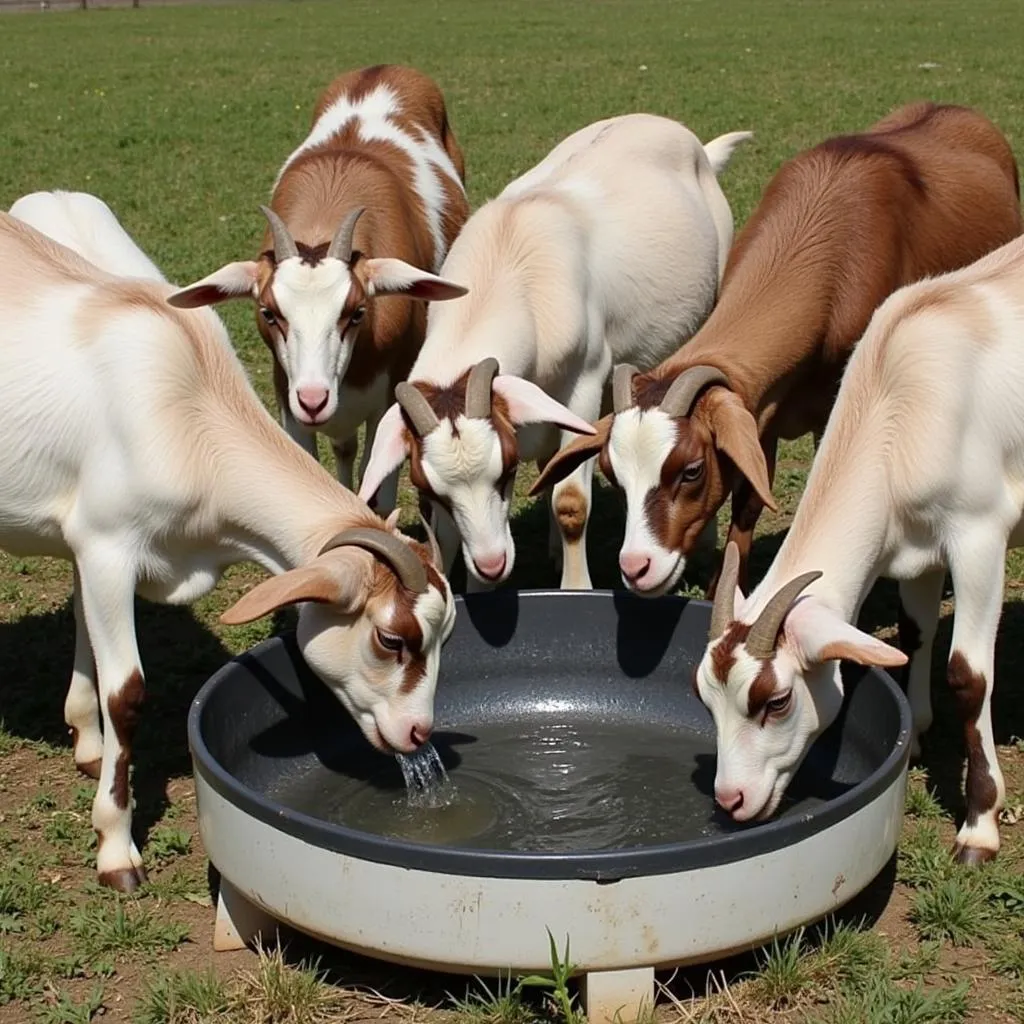 Goats Drinking from Empty Head Waterer