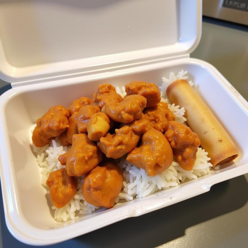 A steaming plate of gogo Chinese food lunch special