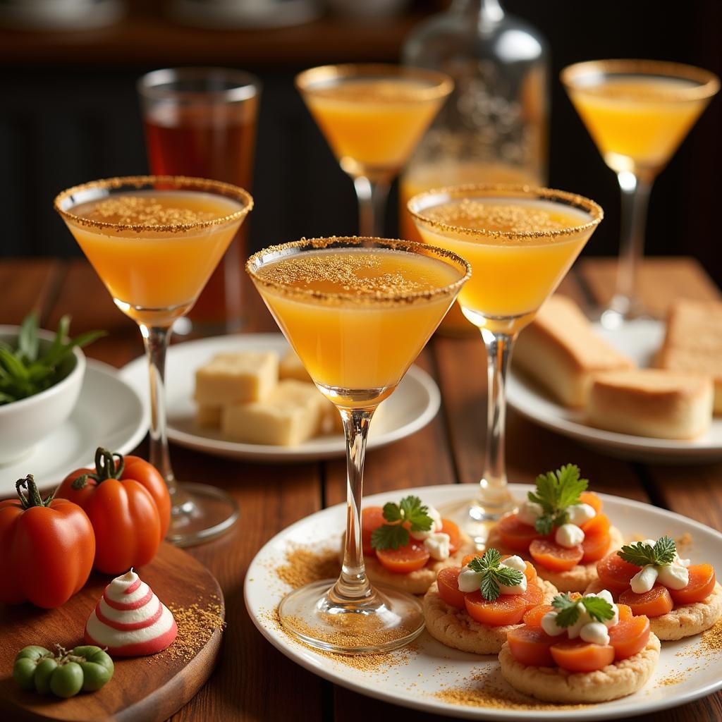 Gold-Rimmed Cocktails and Appetizers