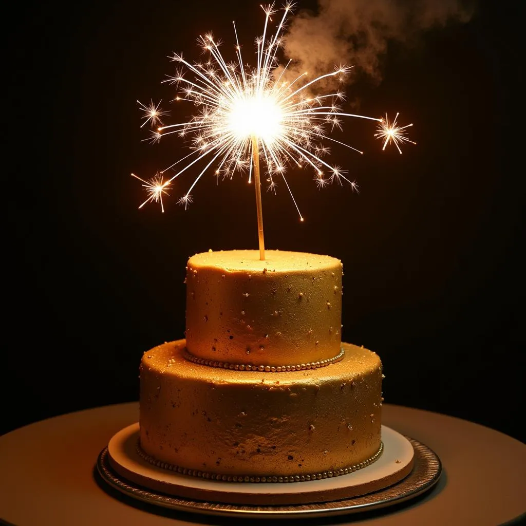 Golden Birthday Cake with Sparklers