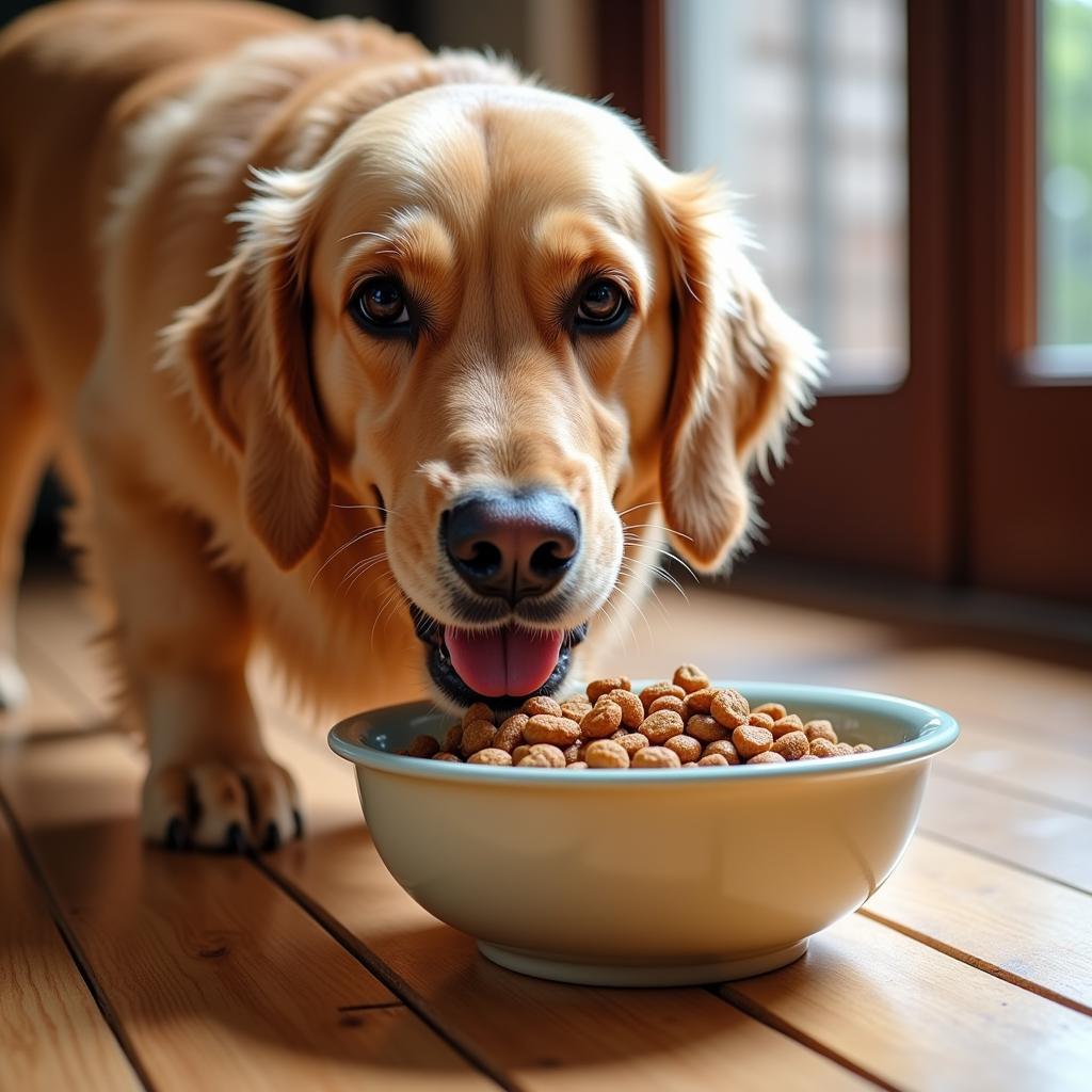 Golden Retriever Enjoying Dog Food