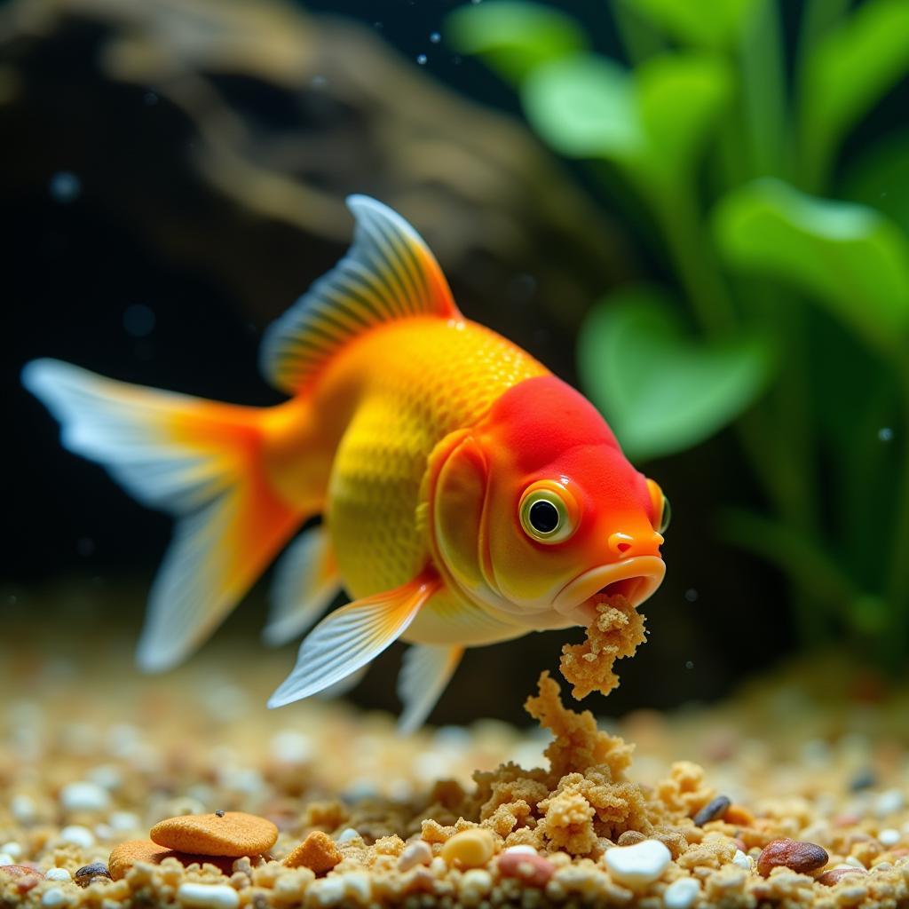 Goldfish Eating Flake Food