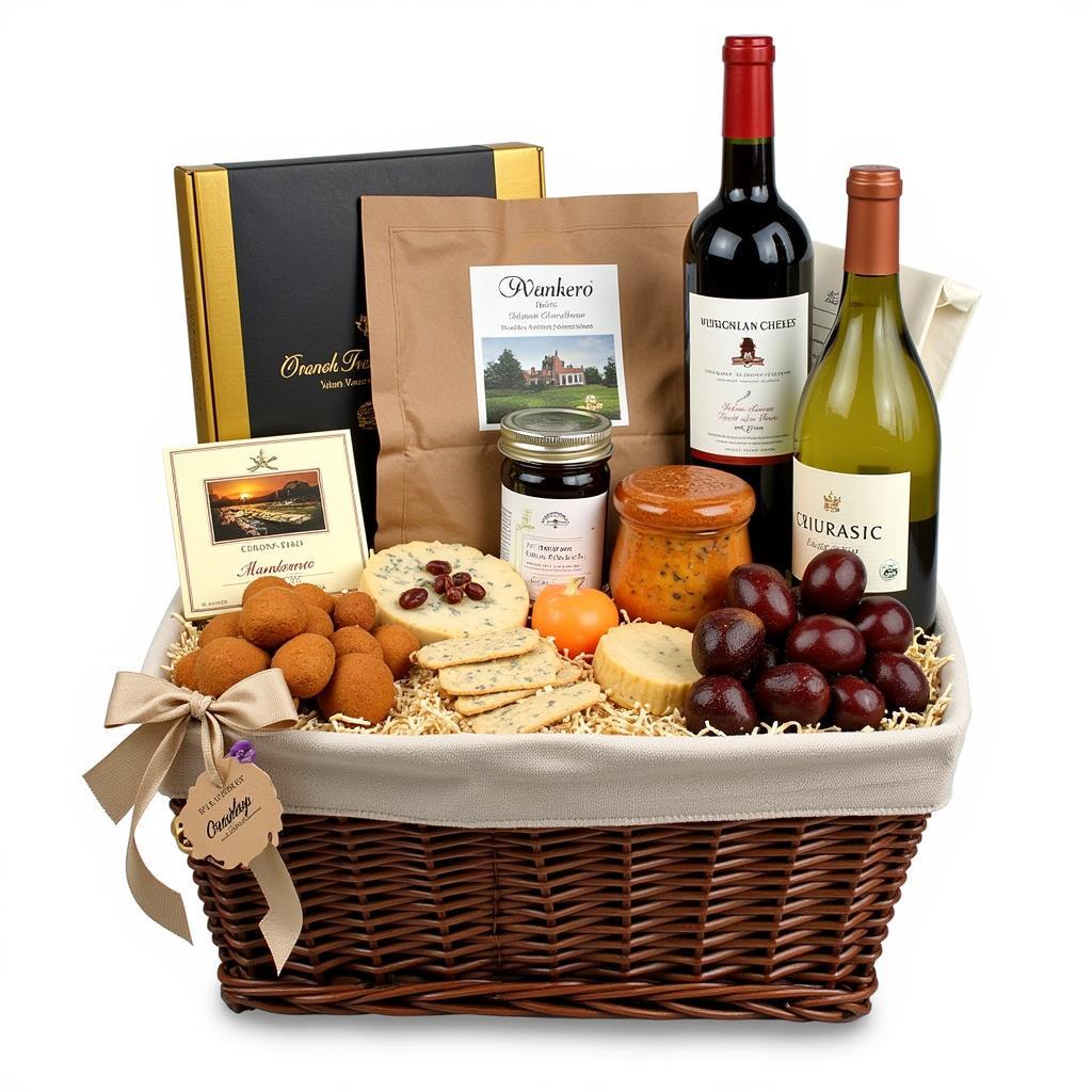 Gourmet Food Gift Basket with Wine