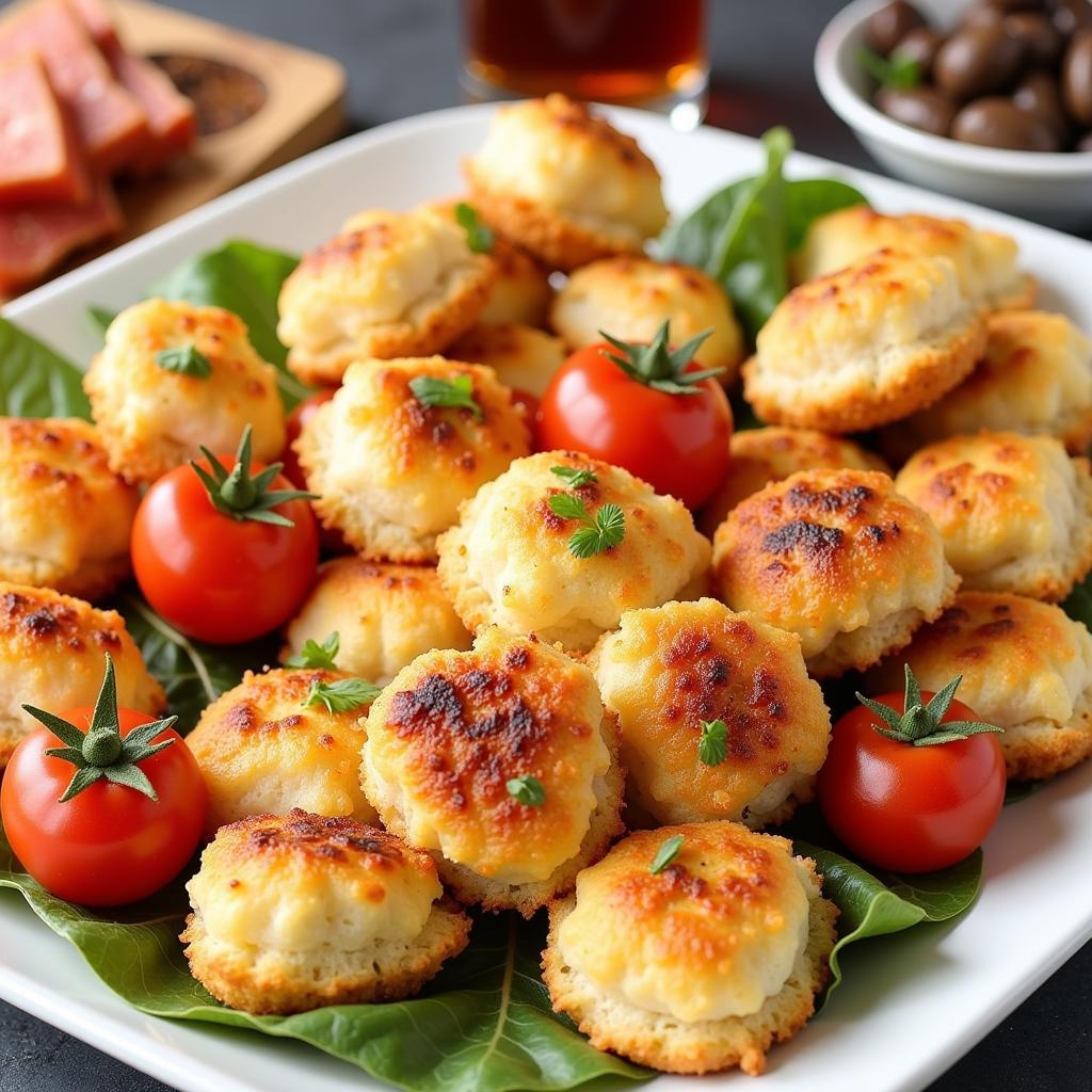 Gourmet frozen appetizers arranged on a platter.