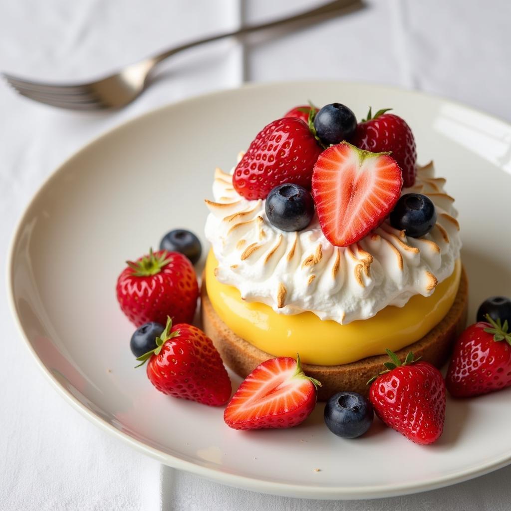 Close-up of a gourmet lemon dessert from a food truck