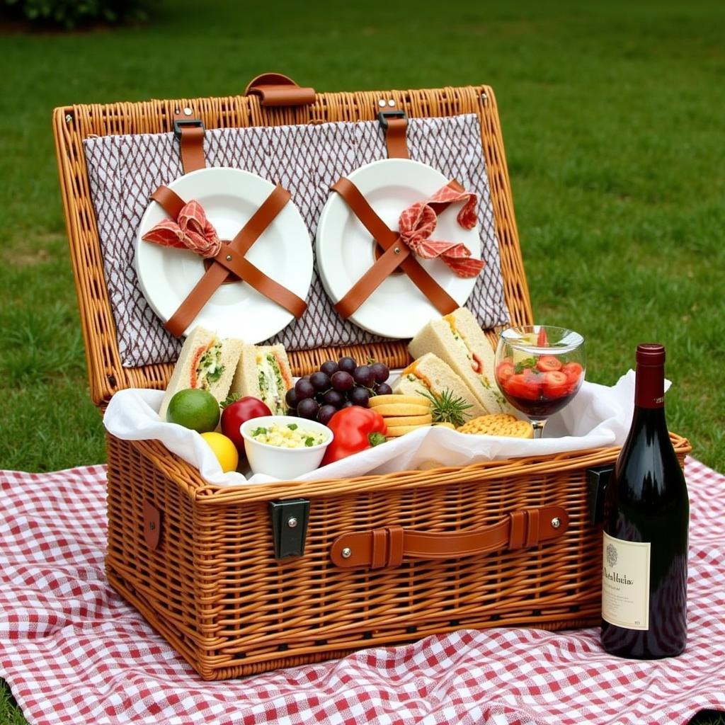 Gourmet picnic basket filled with delicious food and drinks at the Ravinia Festival