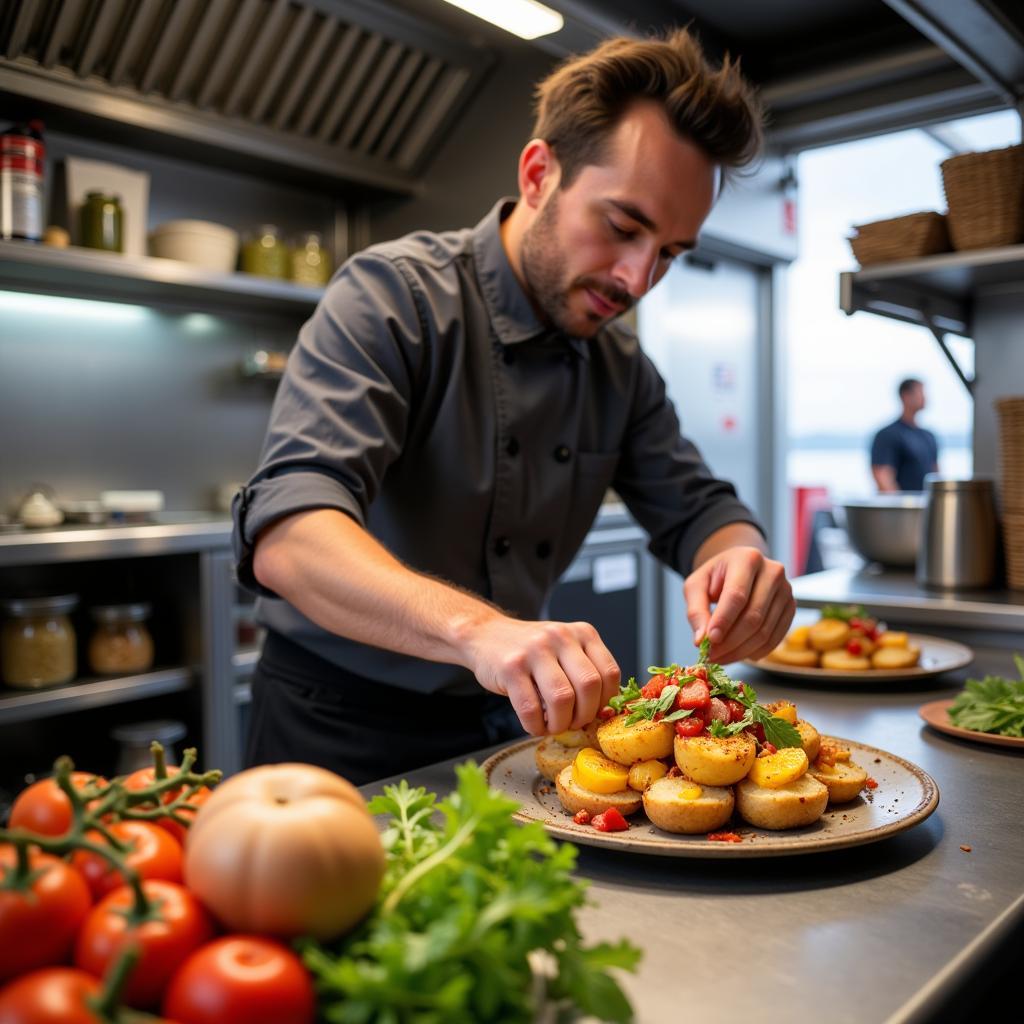  Gourmet potato dishes prepared in a food truck