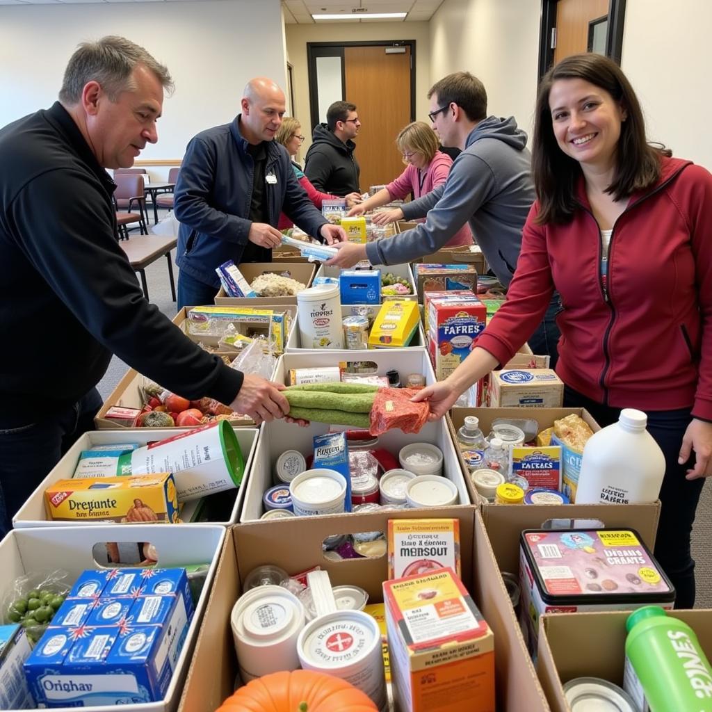 Community members donating food and personal care items at Grace Place Food Pantry