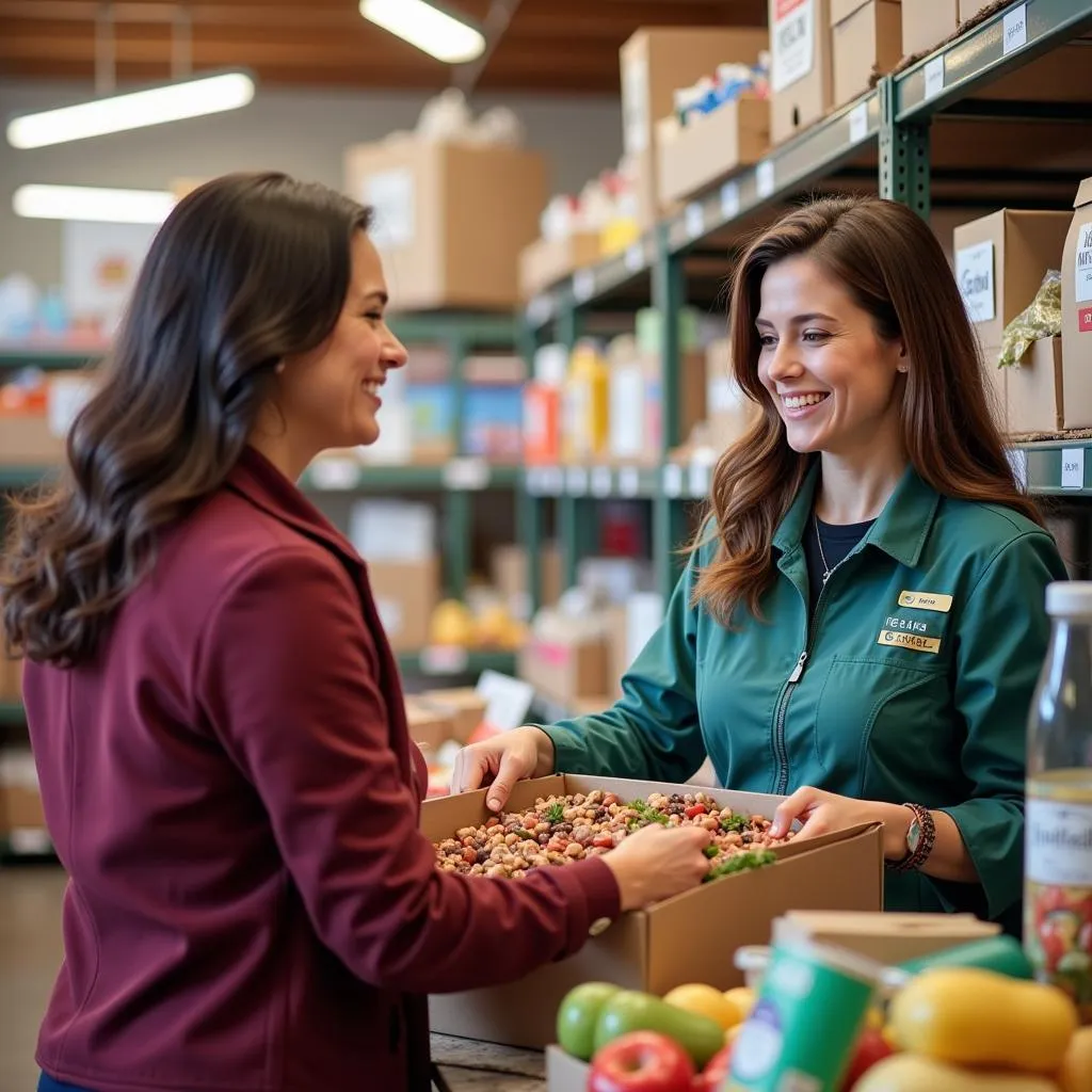 Grand Ledge Food Bank staff member assisting a client