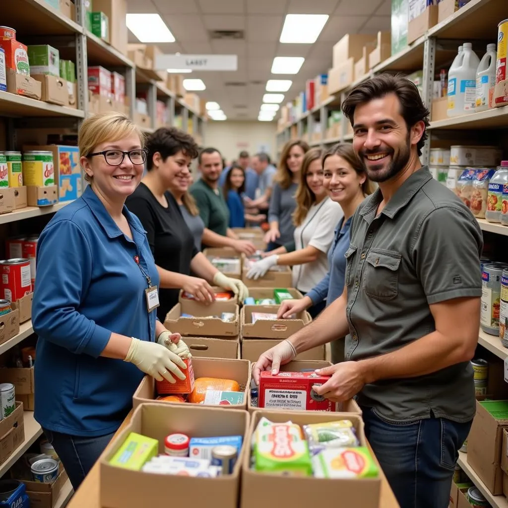 Volunteers sorting food donations at the Grand Ledge Food Bank