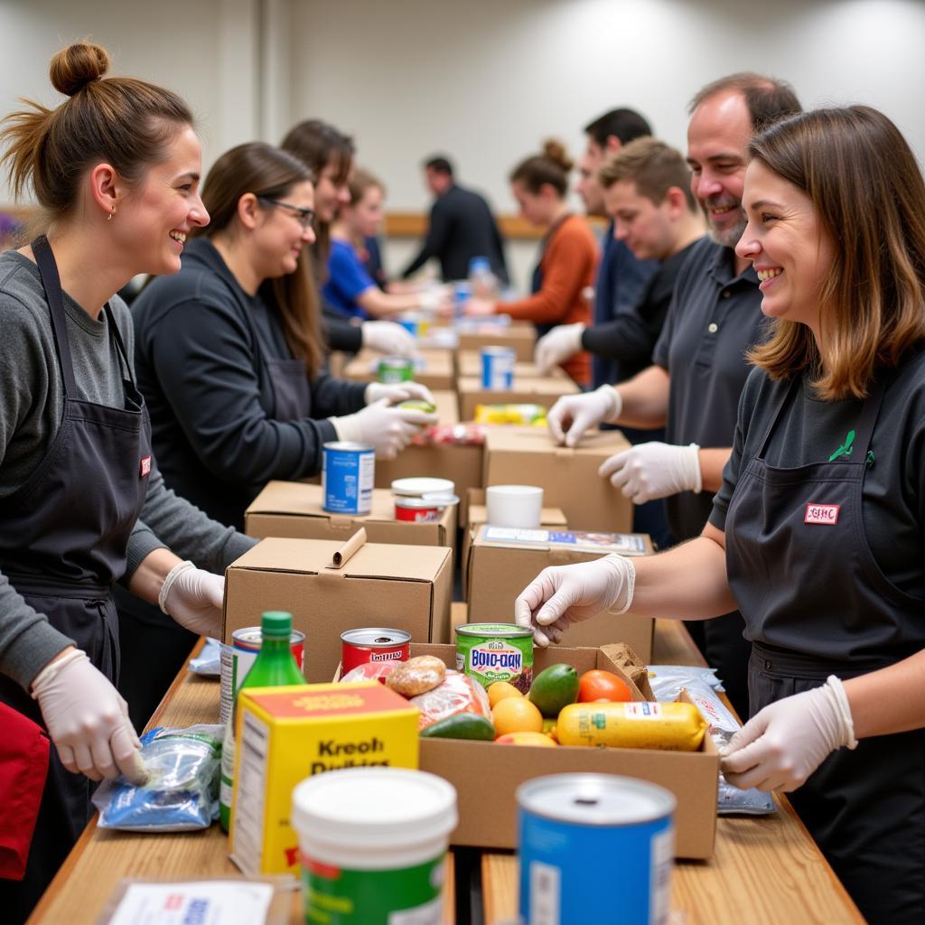 Volunteers sorting donations at a Grants Pass food pantry