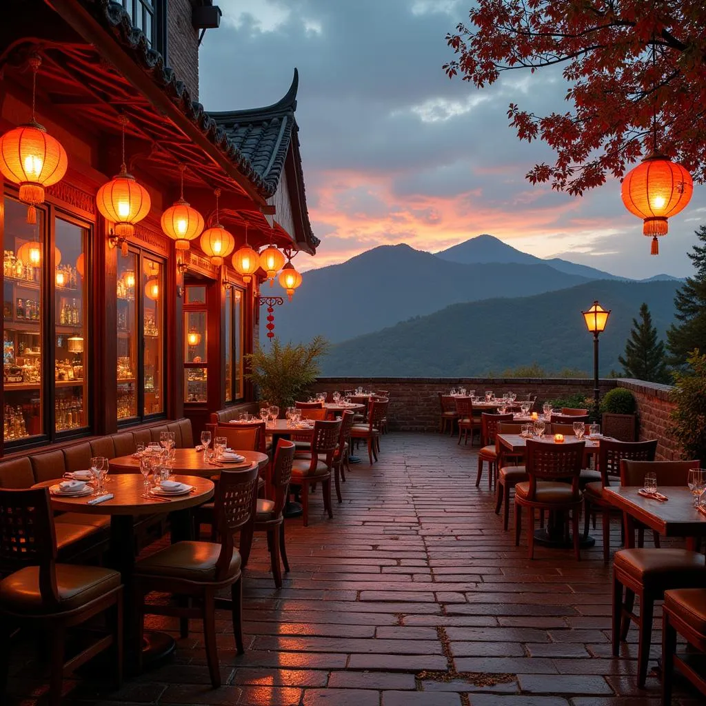 A bustling restaurant at the foot of the Great Wall of China