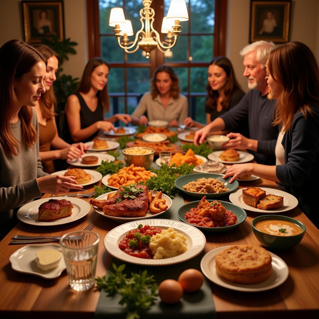 Family enjoying a Greek meal