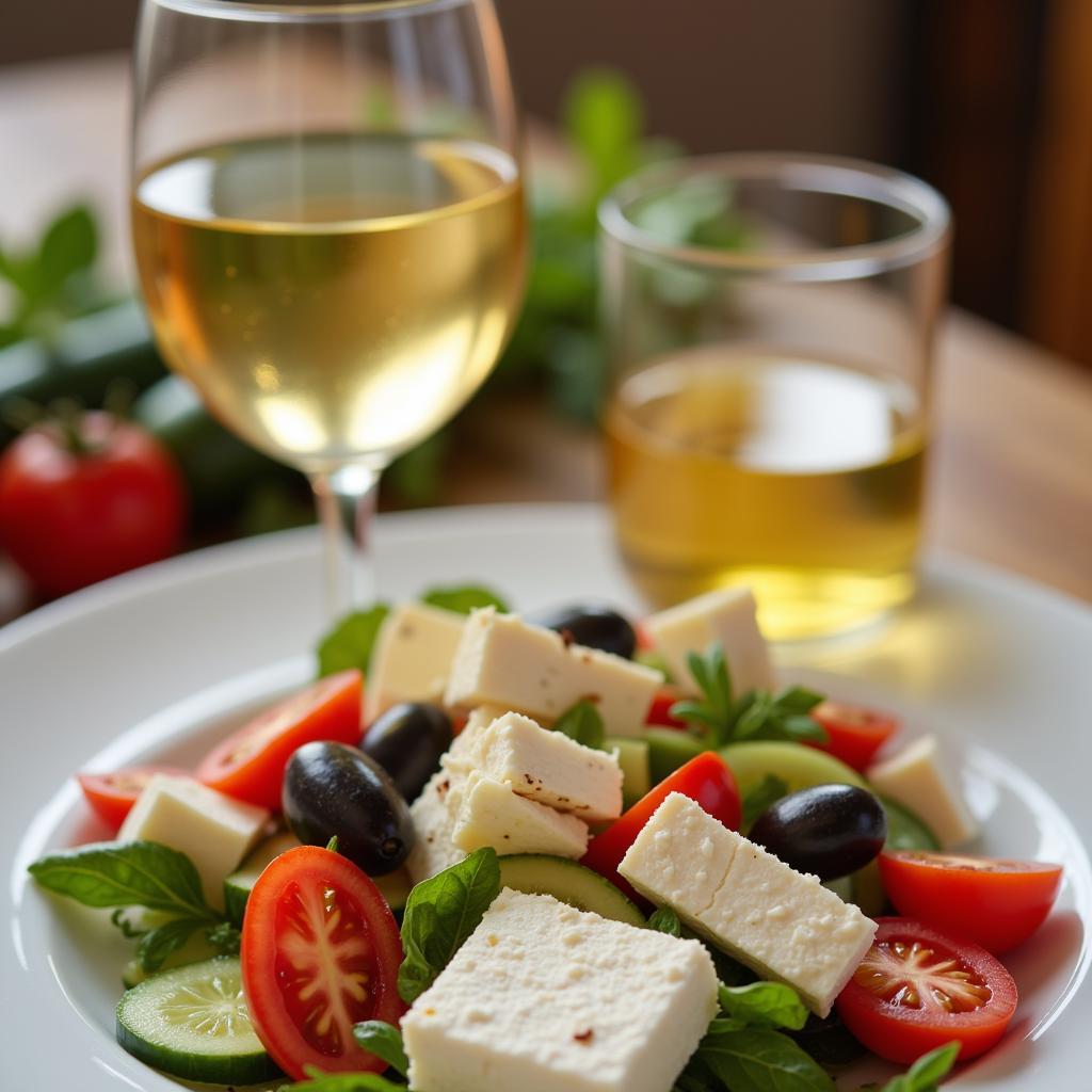 Greek Salad Paired with White Wine