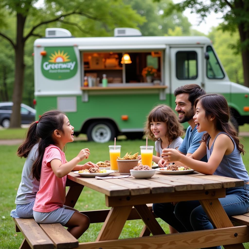 Family Enjoying Food Truck Meal