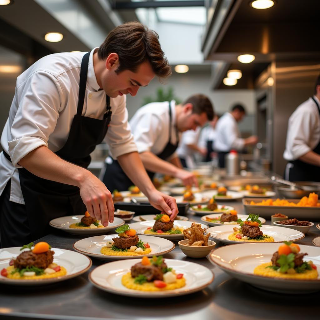 Chefs preparing gourmet dishes