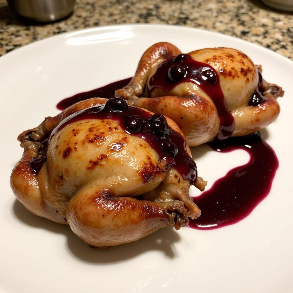 Grilled quail drizzled with a blackberry glaze