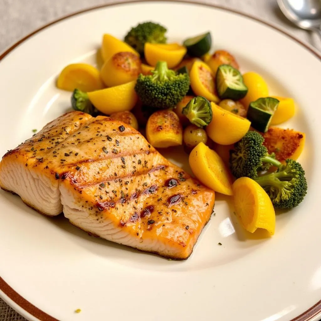 Grilled Salmon with Roasted Yellow Vegetables