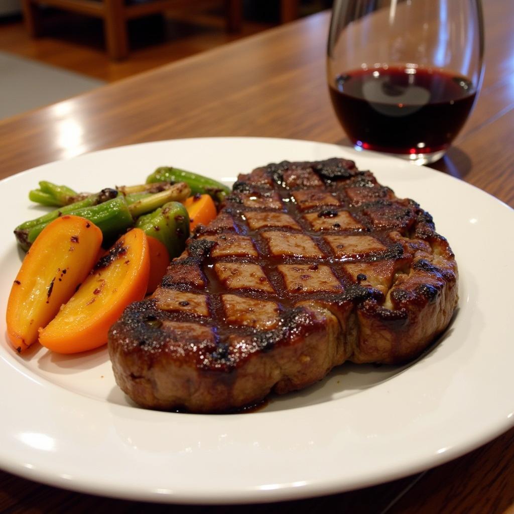 Perfectly grilled steak served alongside a glass of Cabernet Sauvignon