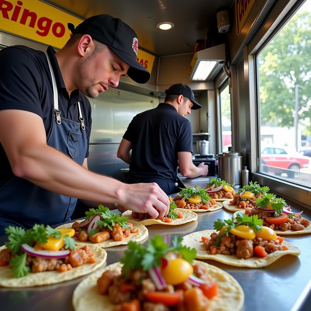 Skilled Chef Preparing Authentic Tacos Inside a Gringos Food Truck