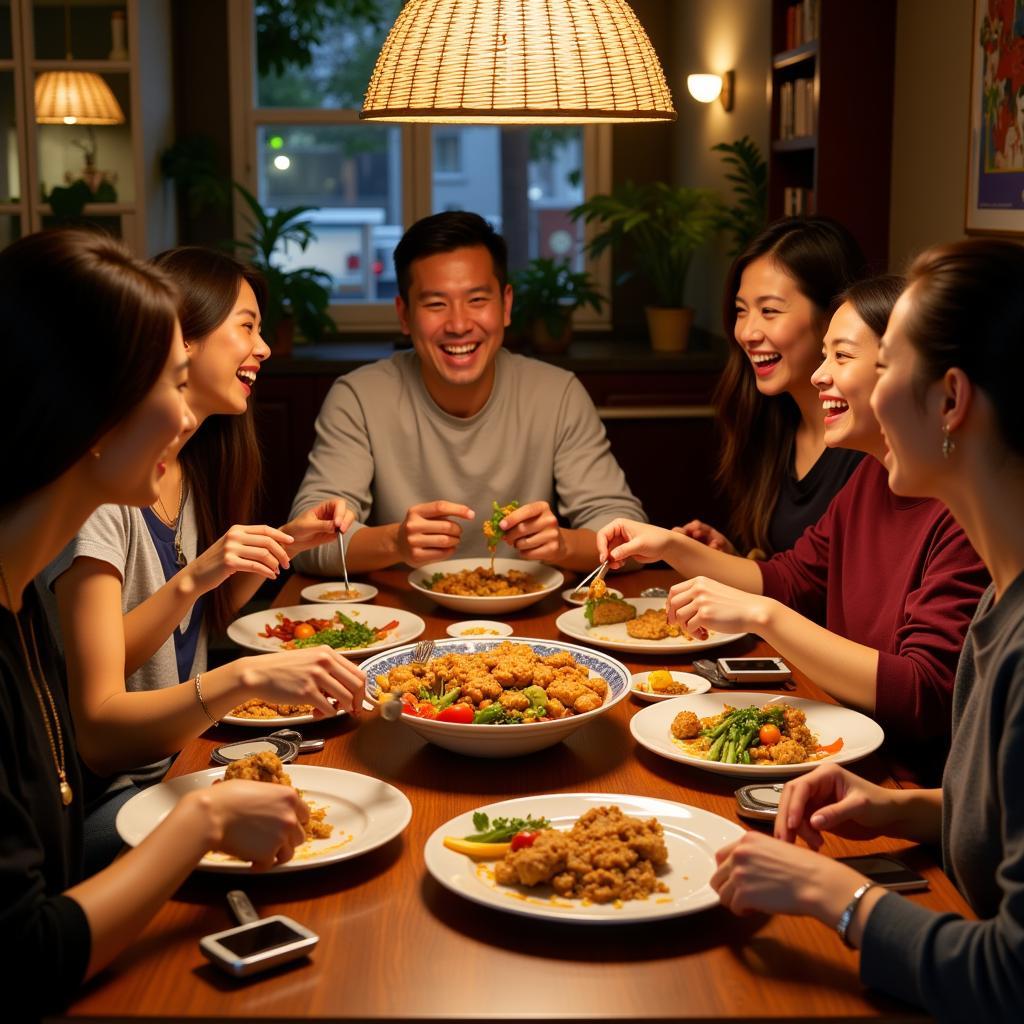 Group enjoying a Moon Temple Chinese meal