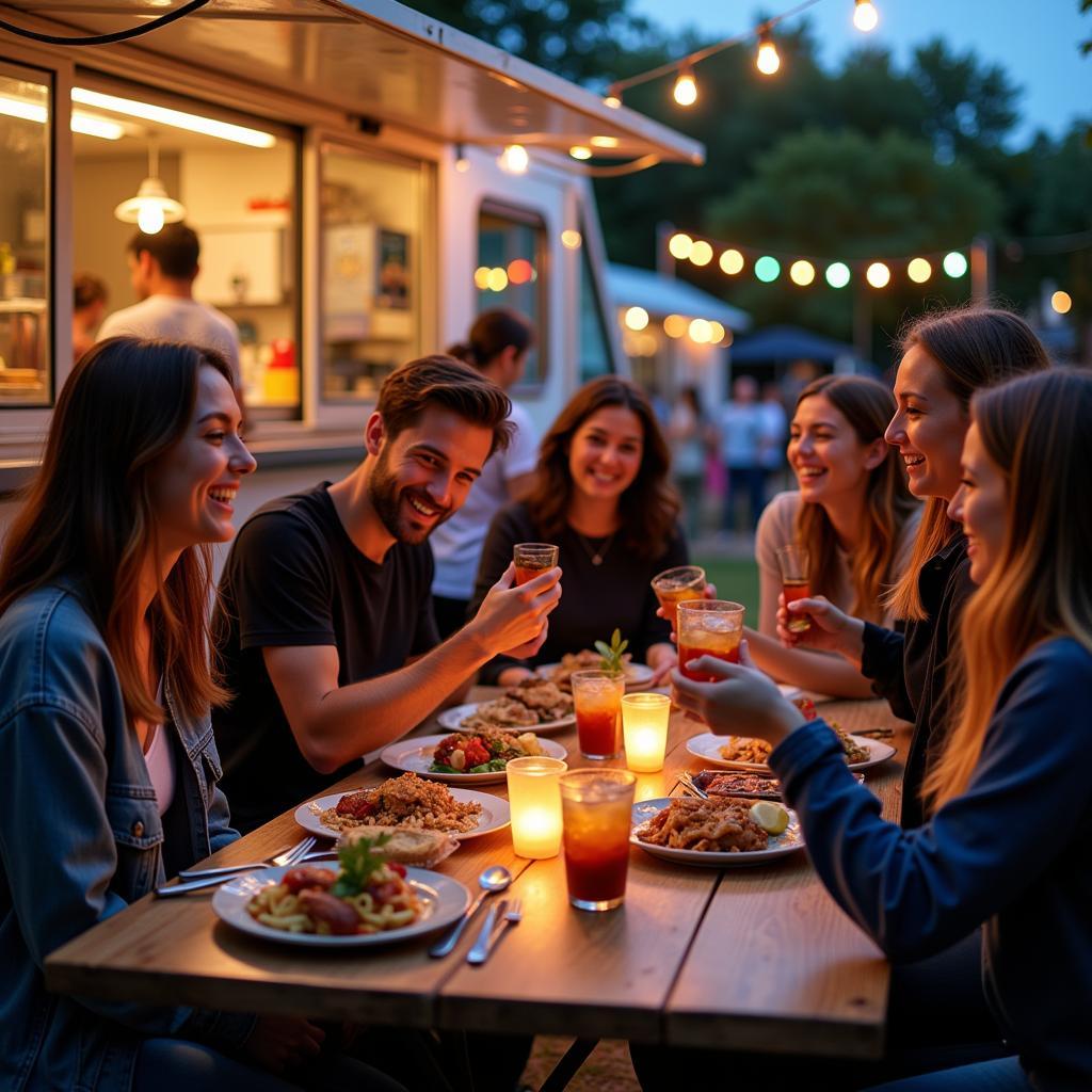 Group of Friends Enjoying Food Truck Meals