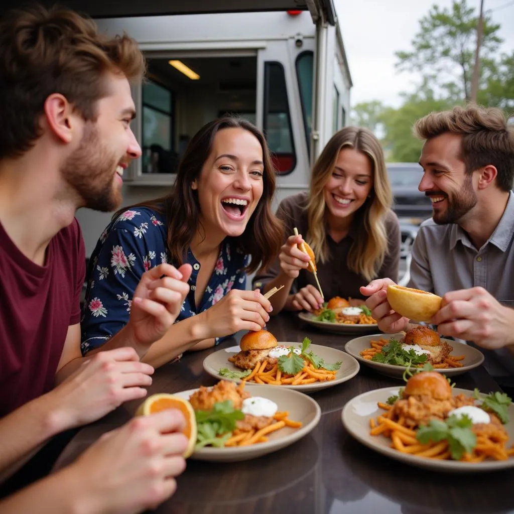 Group of Friends Enjoying a Meal at Big T's Food Truck