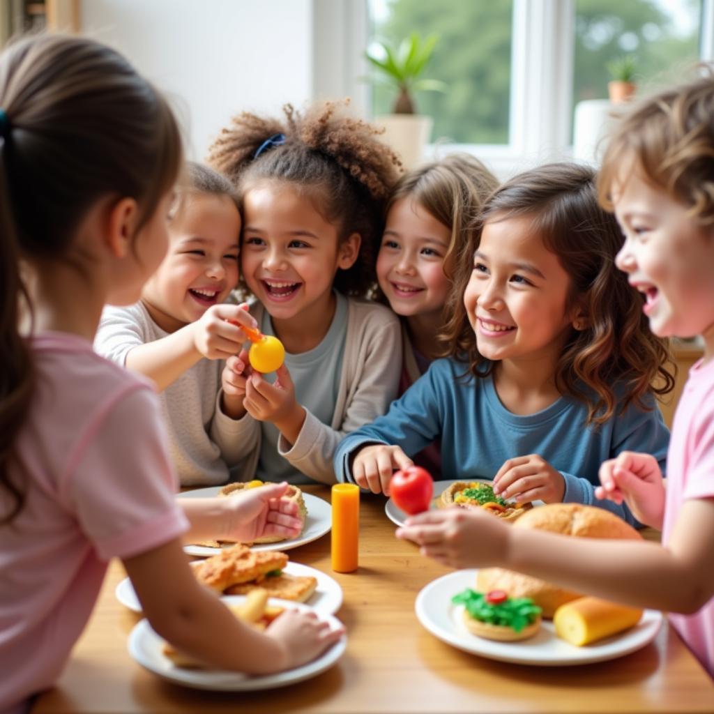 Group of Children Pretend Cooking with Play Food