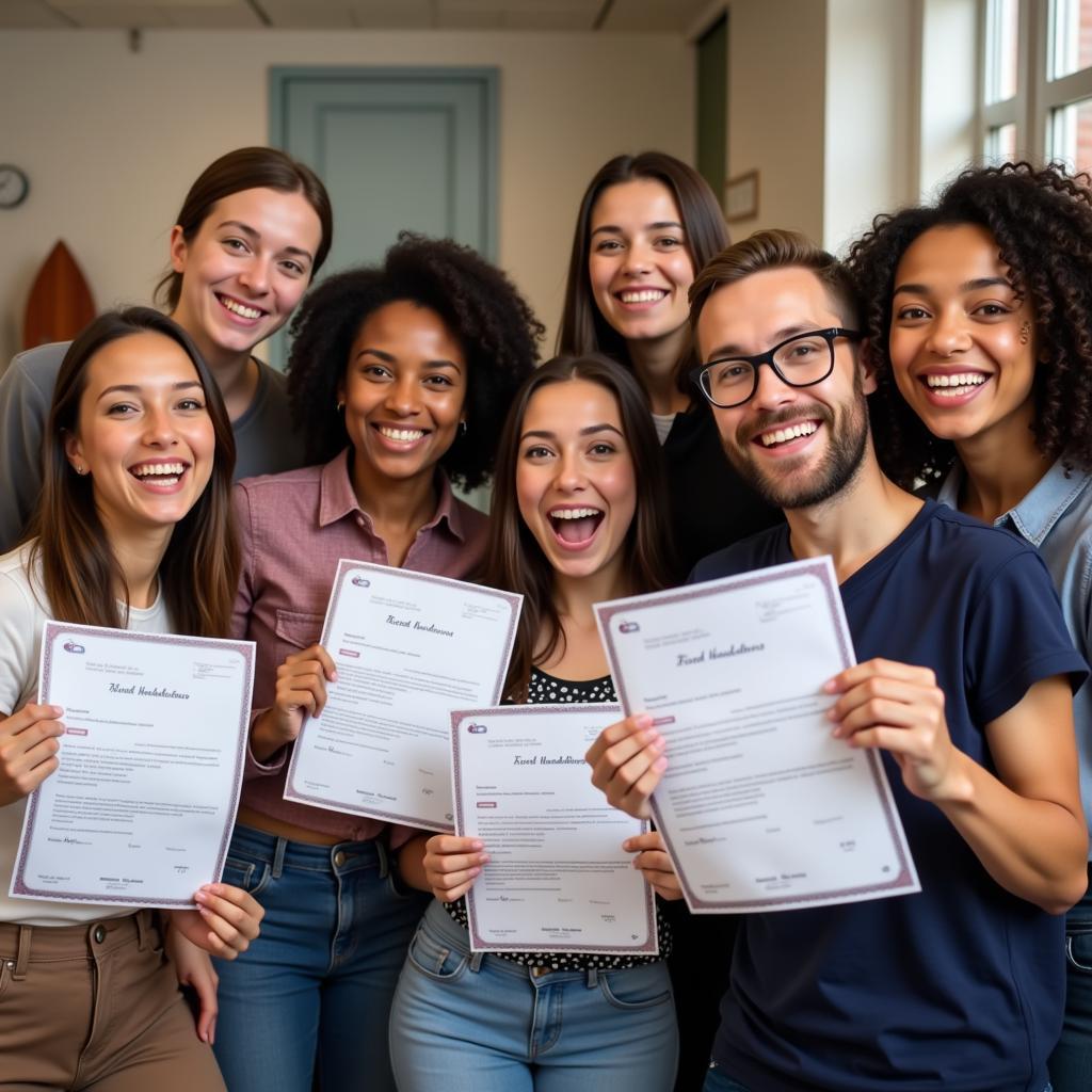 Group of friends celebrating passing food handlers exam