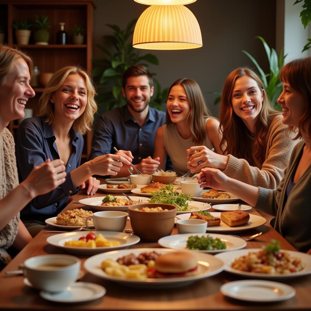 Friends Sharing Food and Laughter