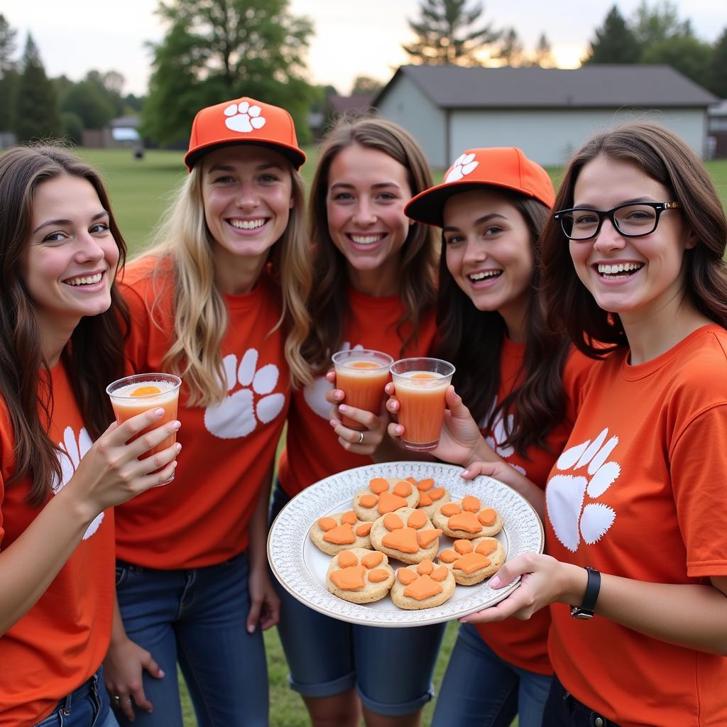 Friends Enjoying Clemson Tailgate Food and Drinks