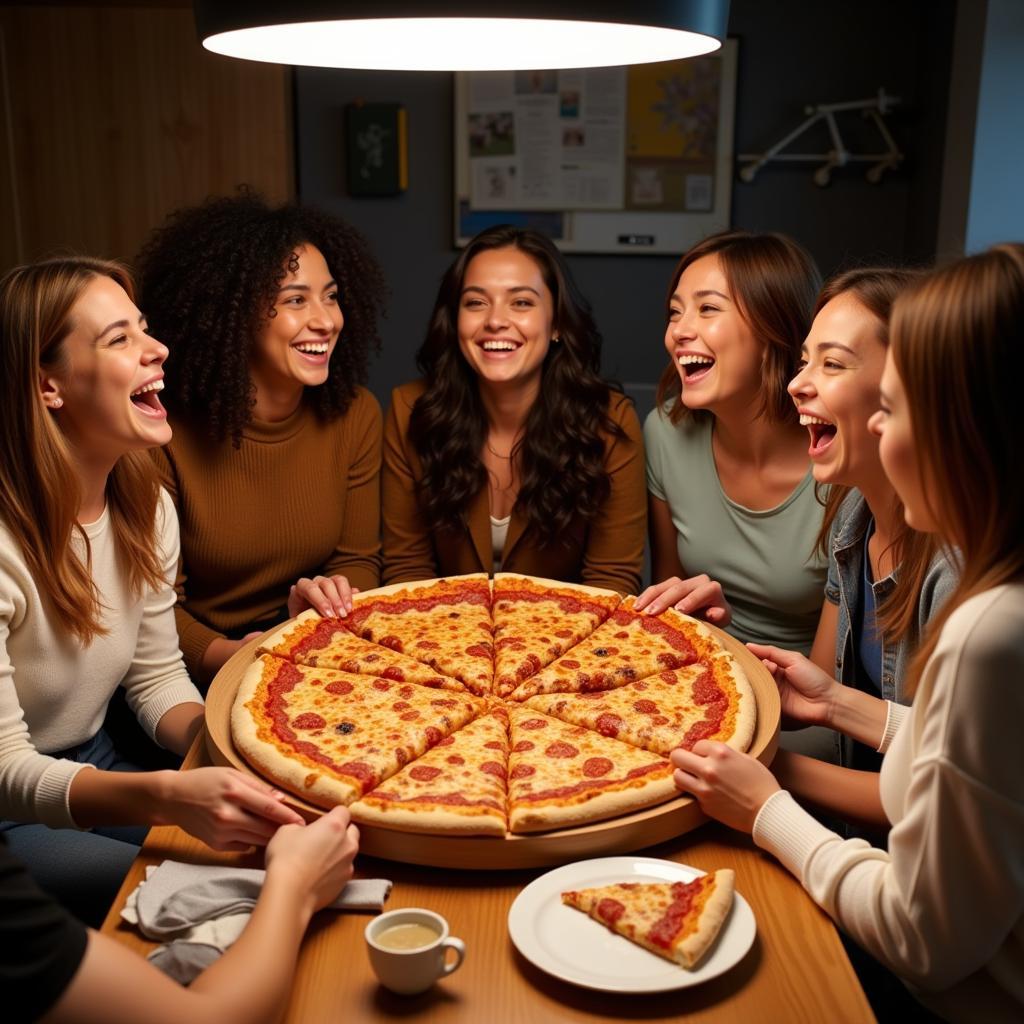 Group of Friends Enjoying Giant Pizza