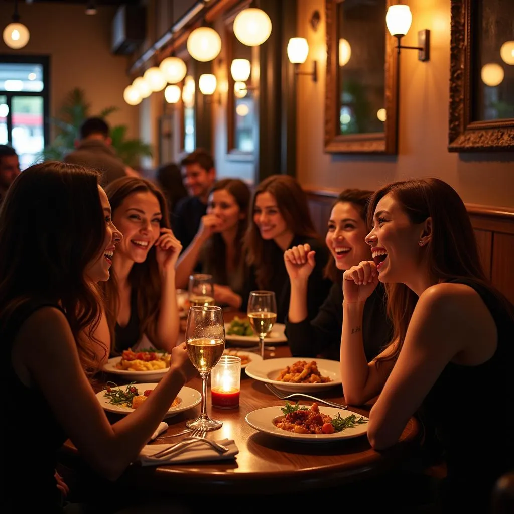 Group of friends enjoying a meal together in NYC