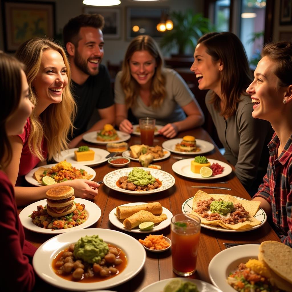 Friends enjoying a Mexican feast