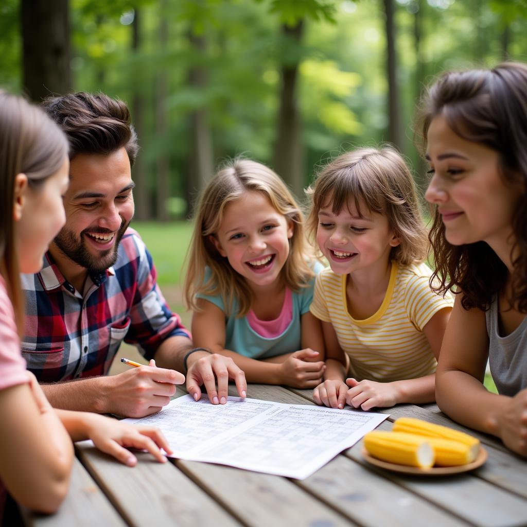 Group Solving a Corn Picnic Food Crossword Puzzle Together