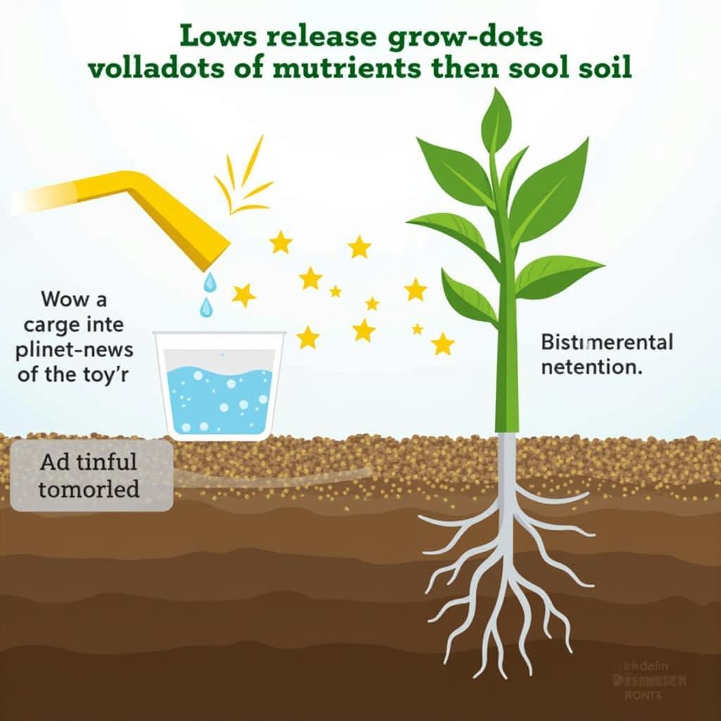 Cross-section of grow dots releasing nutrients into the soil