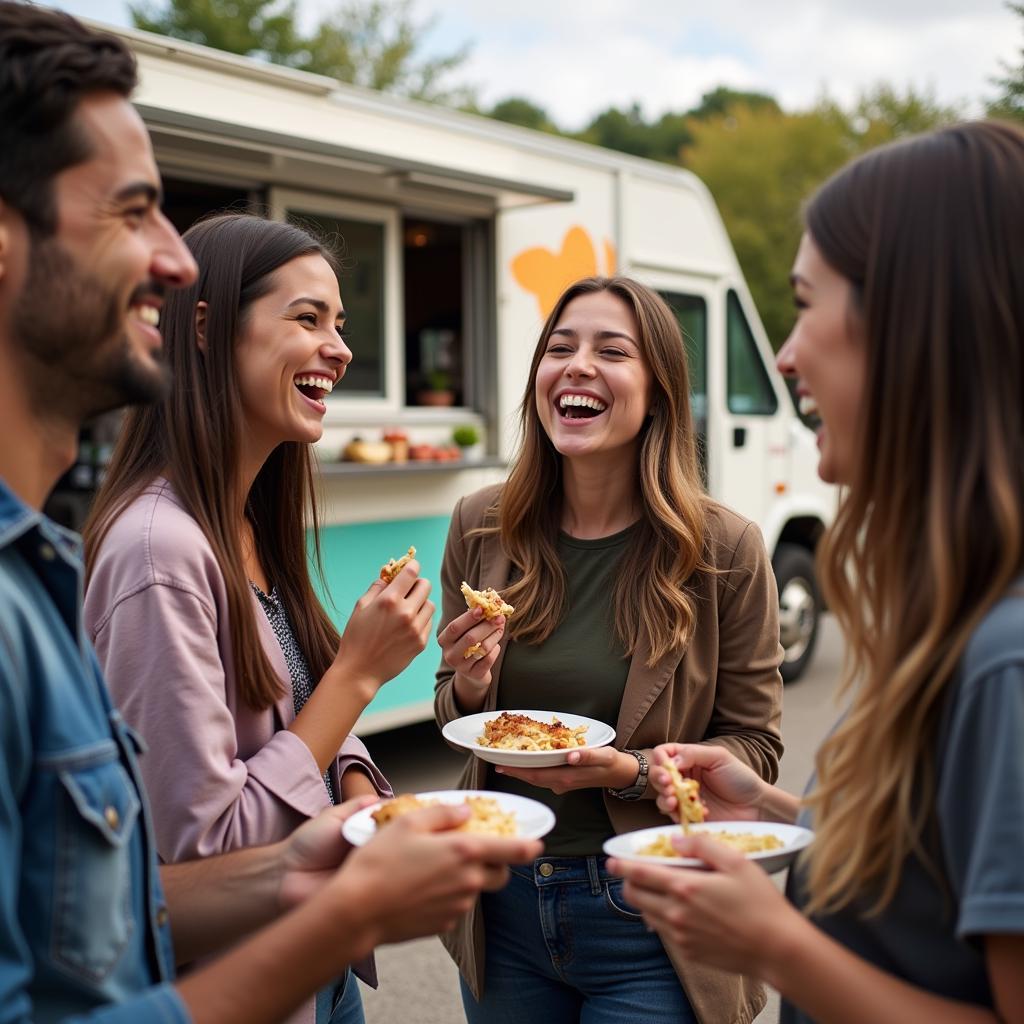 Guests enjoying food truck catering