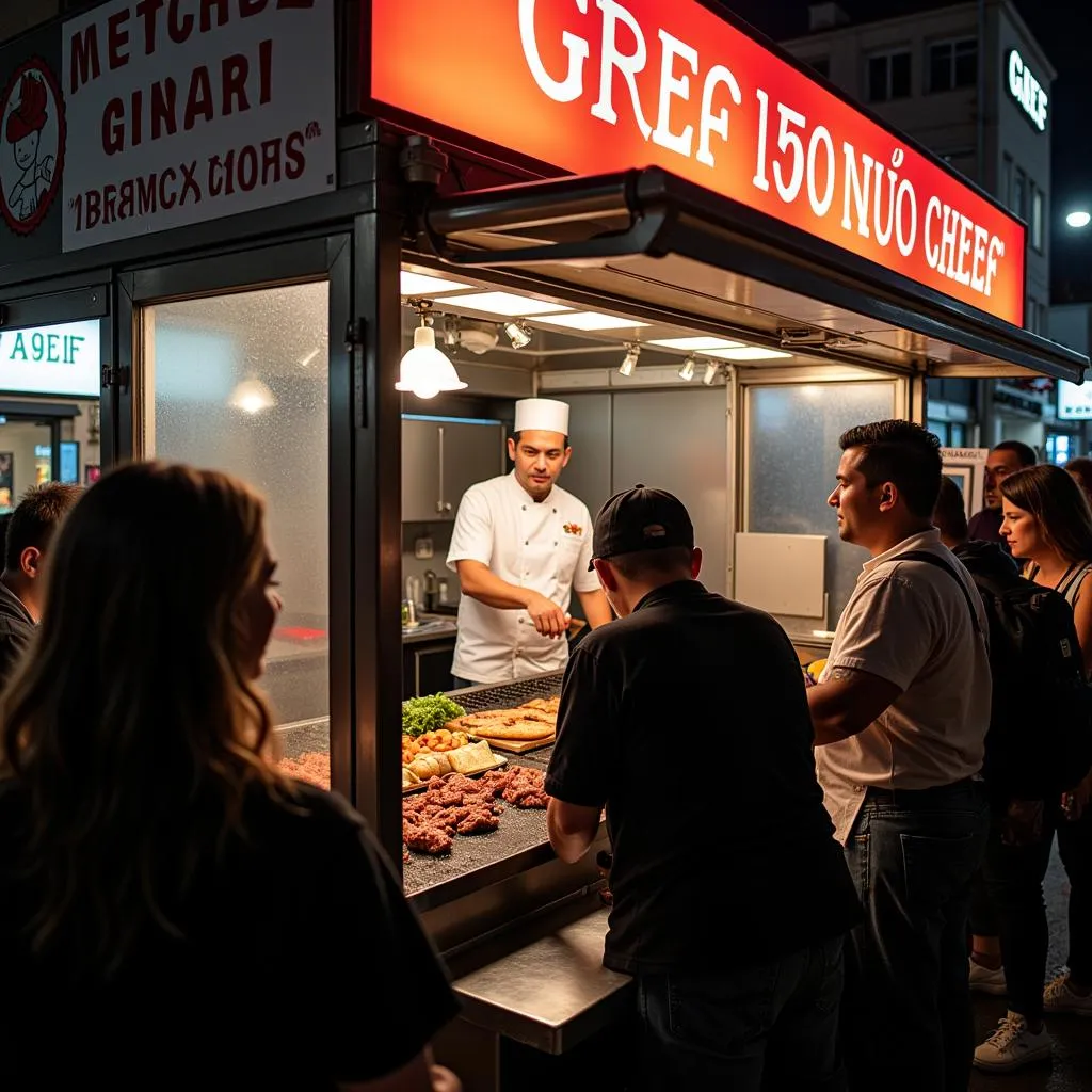 Gyro chef food truck serving customers