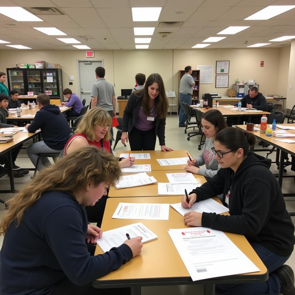 Individuals registering for assistance at the Hackensack Food Pantry.