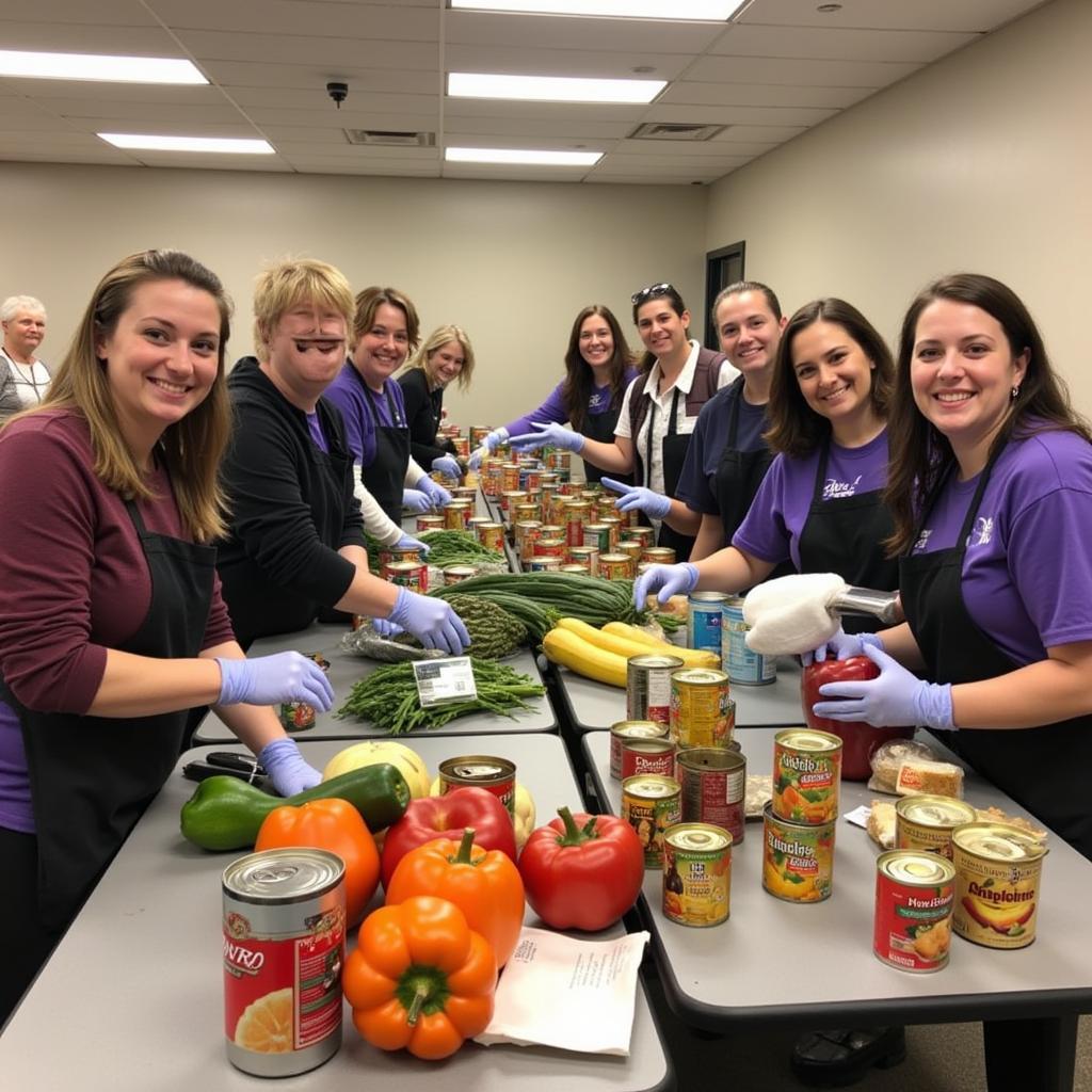 Volunteers sorting food donations at the Hackensack Food Pantry