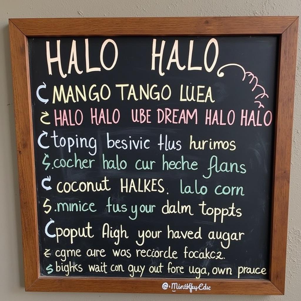 A close-up shot of a halo halo food truck menu showcasing different flavor variations and topping choices