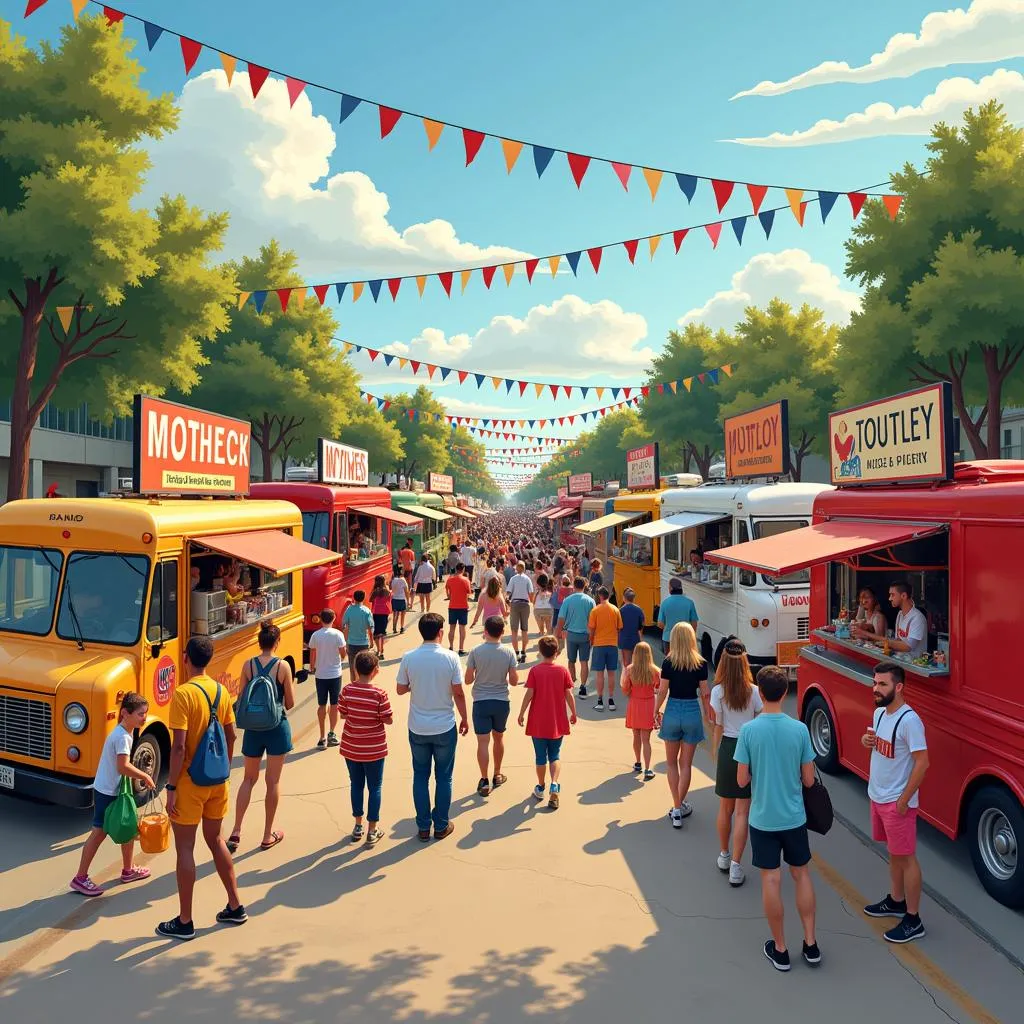 Crowd enjoying food and drinks at a food truck festival in the Hamptons