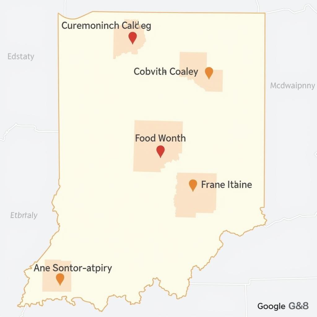 Map of Hancock County Highlighting Food Pantry Locations