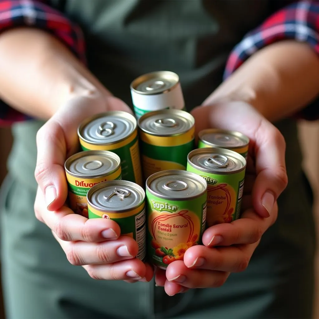 Donating canned food to support local food bank