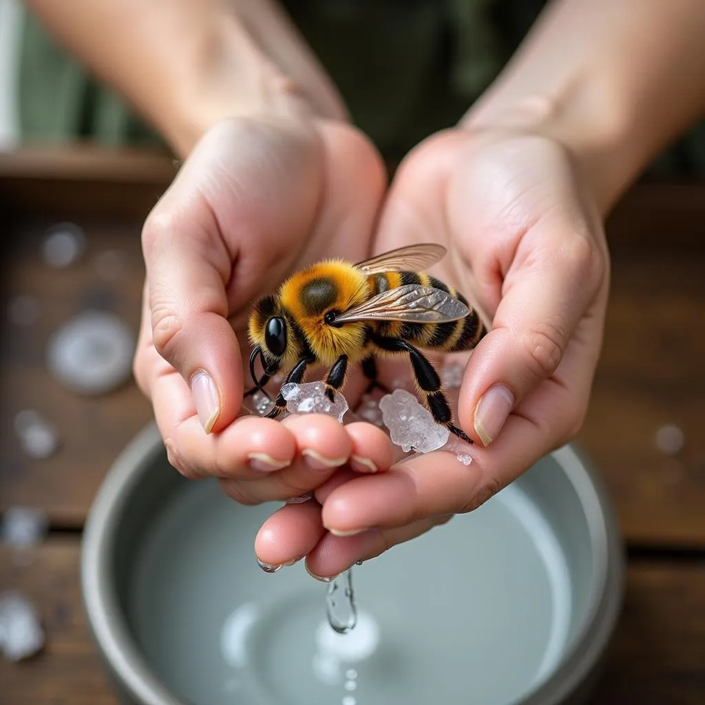 Washing a bee wrappy with soap and cold water