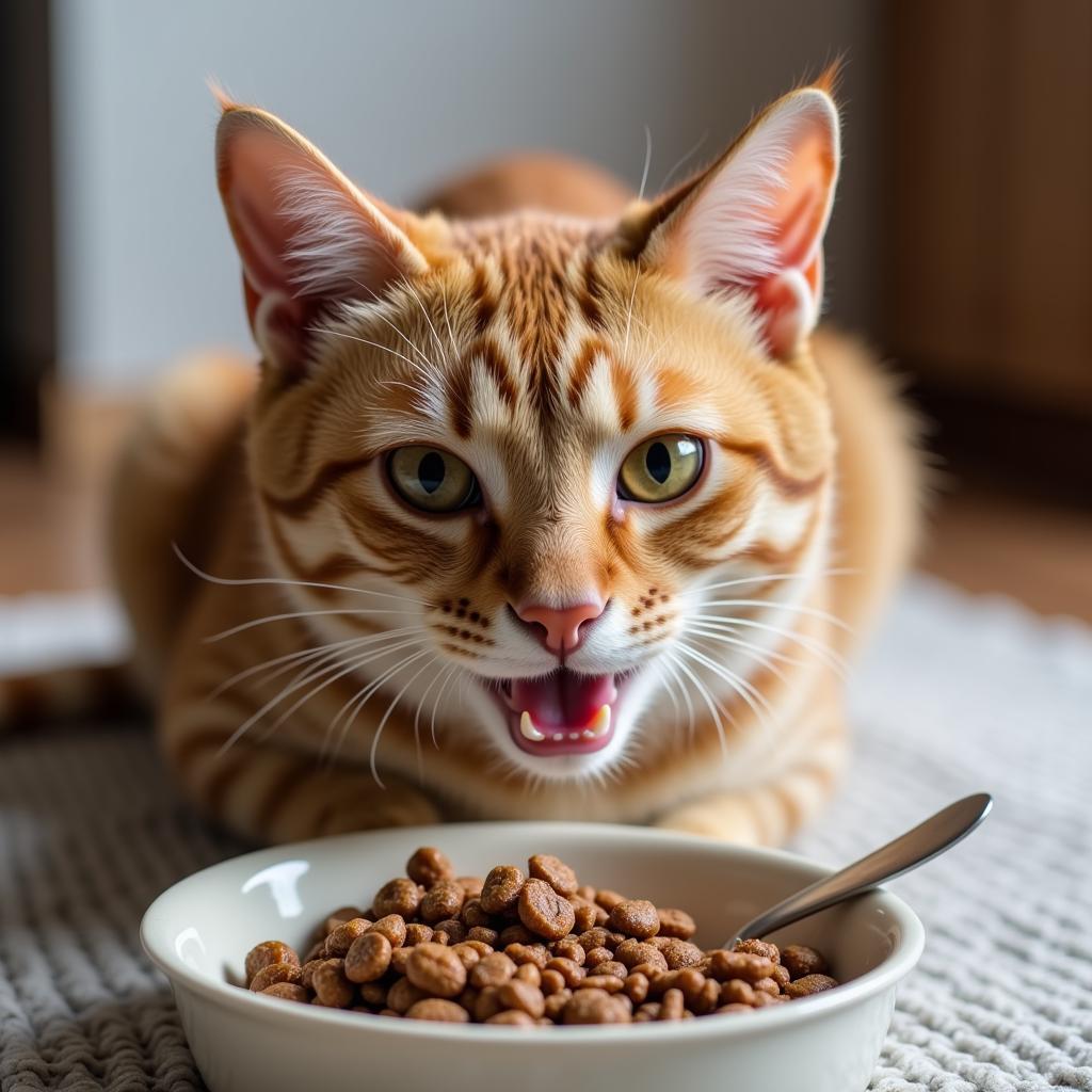 Happy Cat Enjoying a Meal