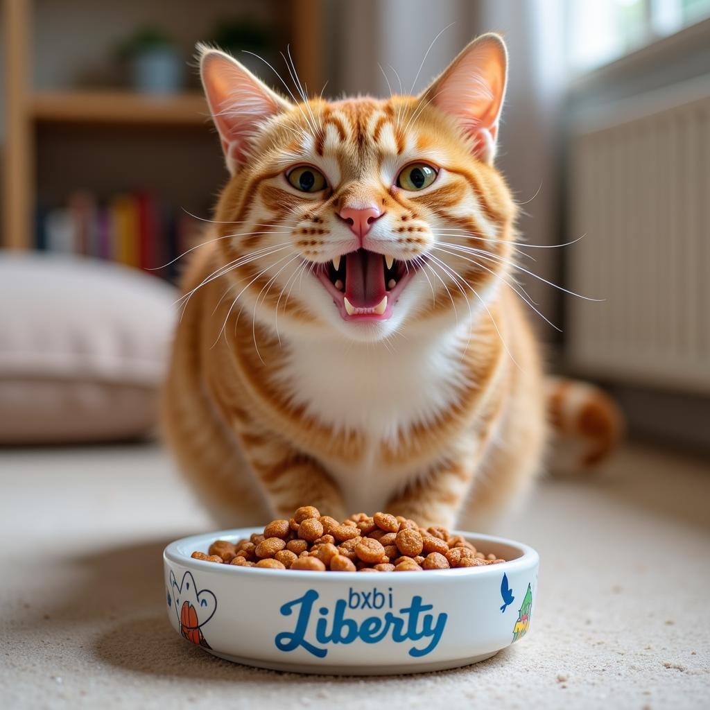 Cat Enjoying Bixbi Liberty Cat Food