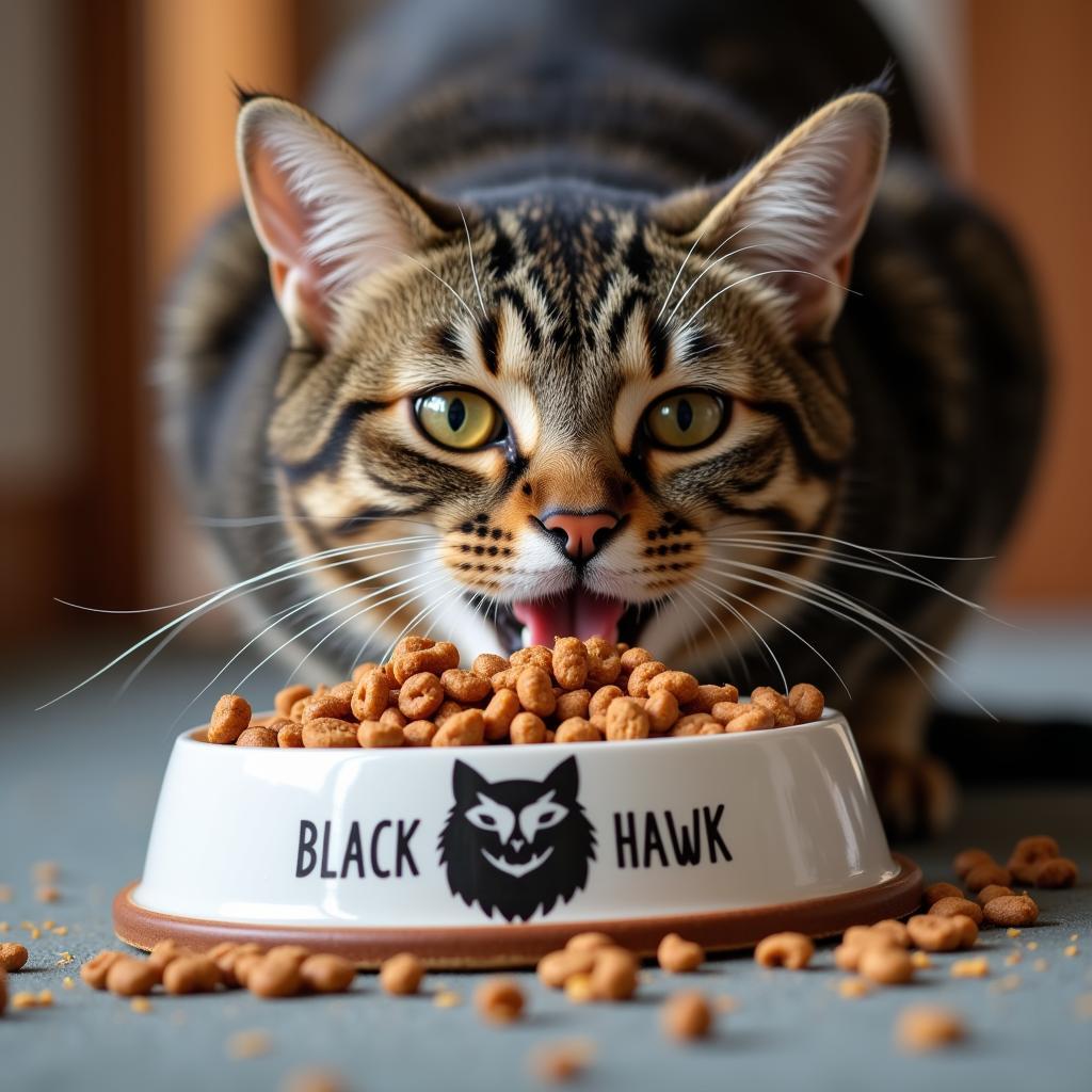 A Happy Cat Enjoying Black Hawk Cat Food